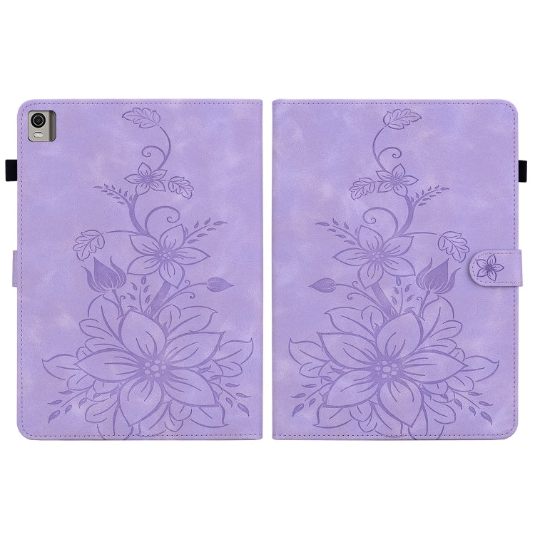 For Nokia T10 Lily Embossed Leather Tablet Case