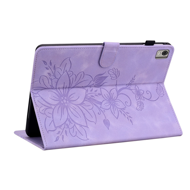 For Nokia T10 Lily Embossed Leather Tablet Case