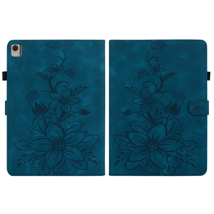 For Nokia T10 Lily Embossed Leather Tablet Case