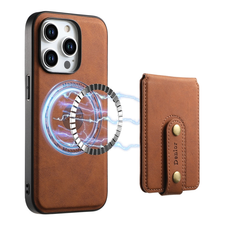 For iPhone 15 Denior D14 NK Retro Pattern MagSafe Magnetic Card Holder Leather Phone Case