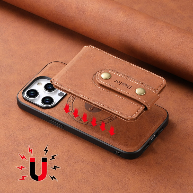 For iPhone 15 Denior D14 NK Retro Pattern MagSafe Magnetic Card Holder Leather Phone Case