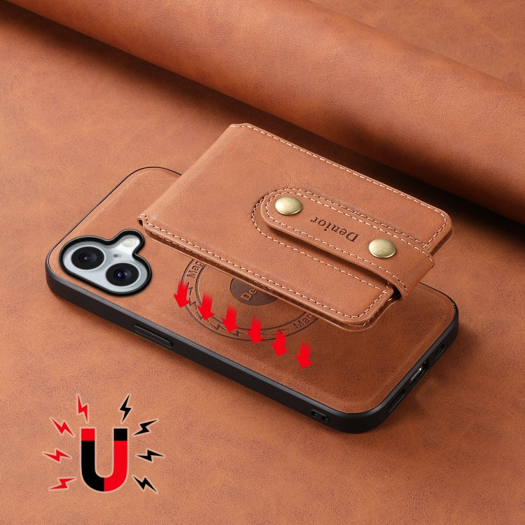 For iPhone 16 Denior D14 NK Retro Pattern MagSafe Magnetic Card Holder Leather Phone Case