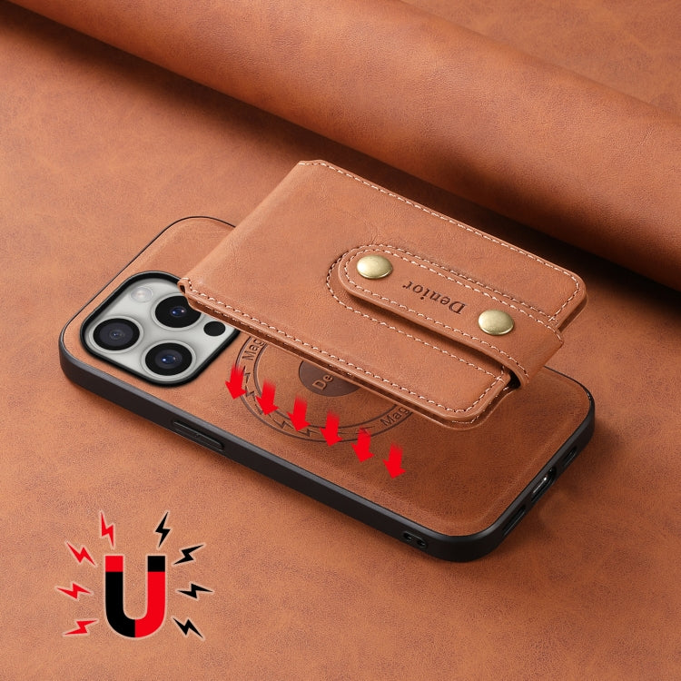 For iPhone 16 Pro Denior D14 NK Retro Pattern MagSafe Magnetic Card Holder Leather Phone Case