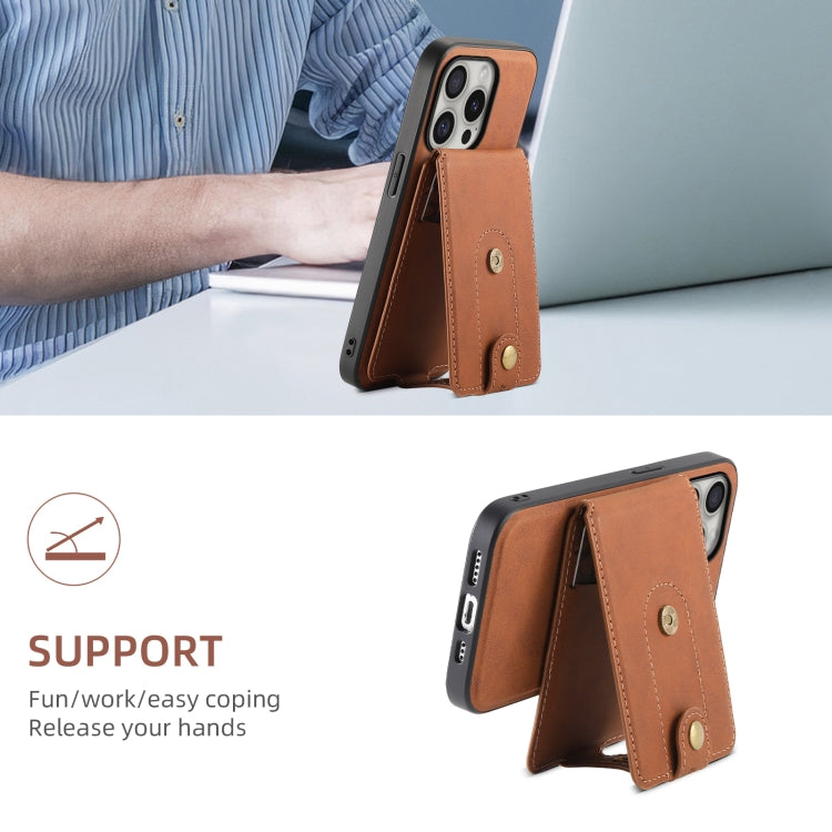 For iPhone 16 Pro Denior D14 NK Retro Pattern MagSafe Magnetic Card Holder Leather Phone Case