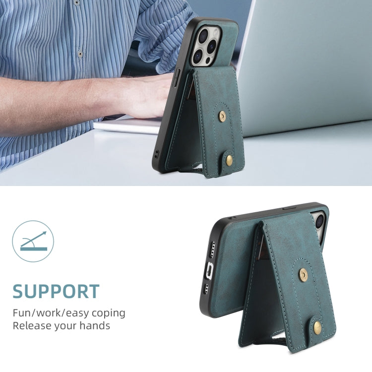 For iPhone 16 Pro Denior D14 NK Retro Pattern MagSafe Magnetic Card Holder Leather Phone Case
