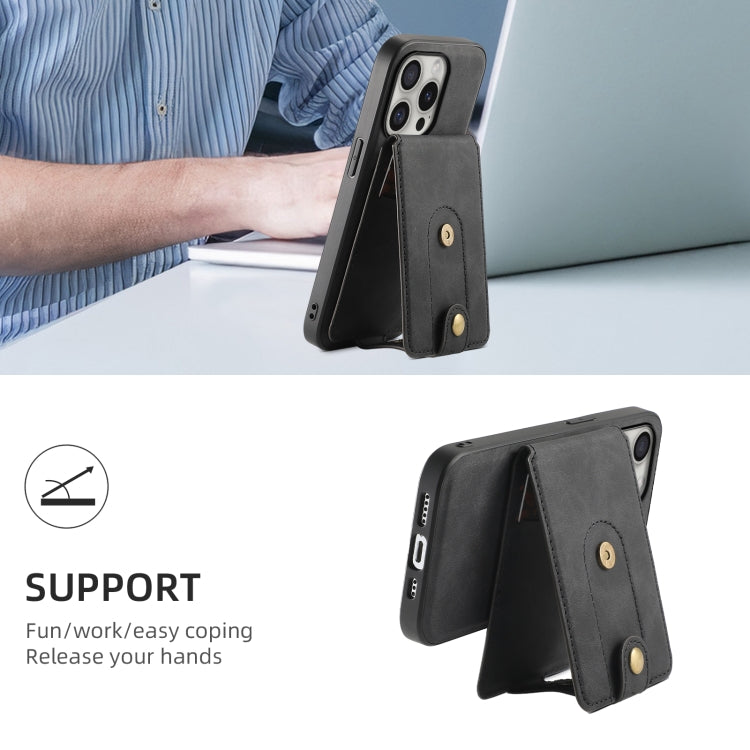 For iPhone 16 Pro Denior D14 NK Retro Pattern MagSafe Magnetic Card Holder Leather Phone Case