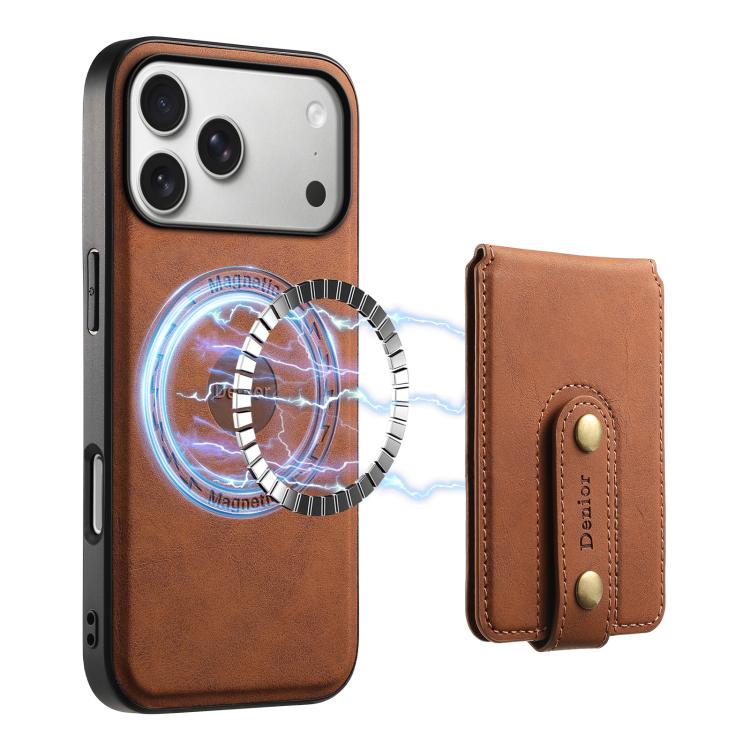For iPhone 17 Pro Denior D14 NK Retro Pattern MagSafe Magnetic Card Holder Leather Phone Case