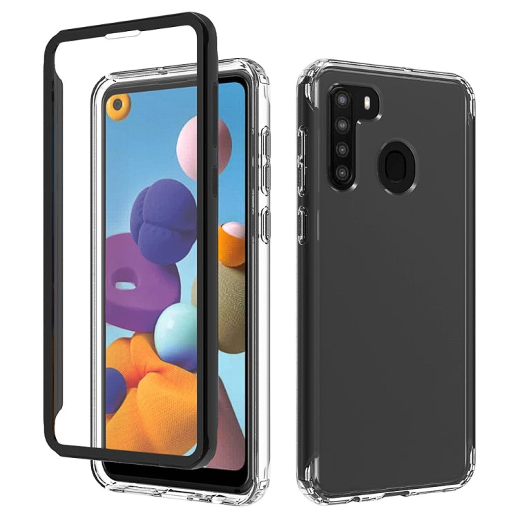 For Samsung Galaxy A21 Shockproof TPU Frame + Clear PC Back Case + Front PET Screen Protector