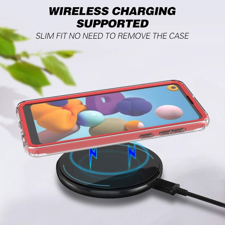 For Samsung Galaxy A21 Shockproof TPU Frame + Clear PC Back Case + Front PET Screen Protector