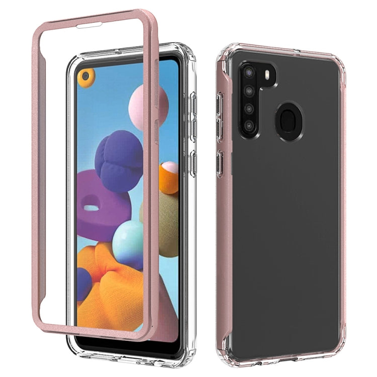 For Samsung Galaxy A21 Shockproof TPU Frame + Clear PC Back Case + Front PET Screen Protector