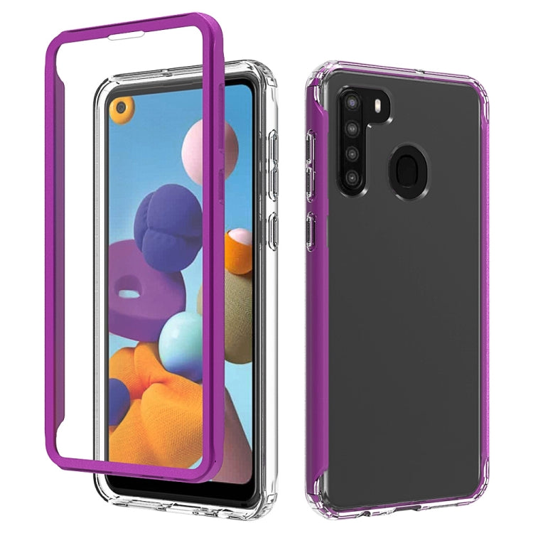 For Samsung Galaxy A21 Shockproof TPU Frame + Clear PC Back Case + Front PET Screen Protector
