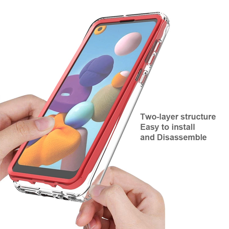 For Samsung Galaxy A21 Shockproof TPU Frame + Clear PC Back Case + Front PET Screen Protector