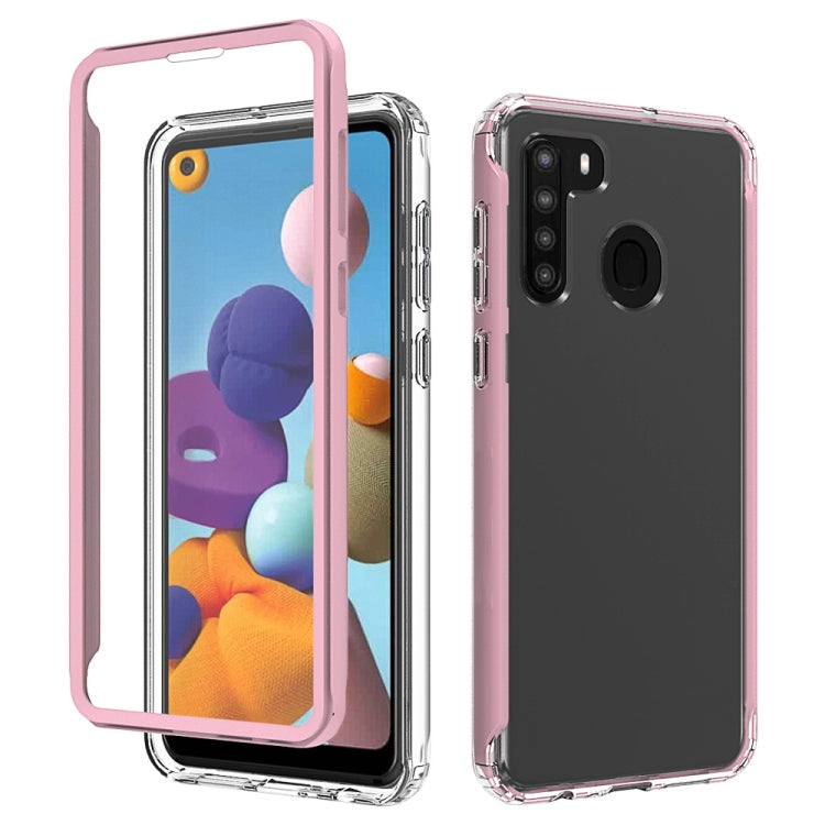 For Samsung Galaxy A21 Shockproof TPU Frame + Clear PC Back Case + Front PET Screen Protector