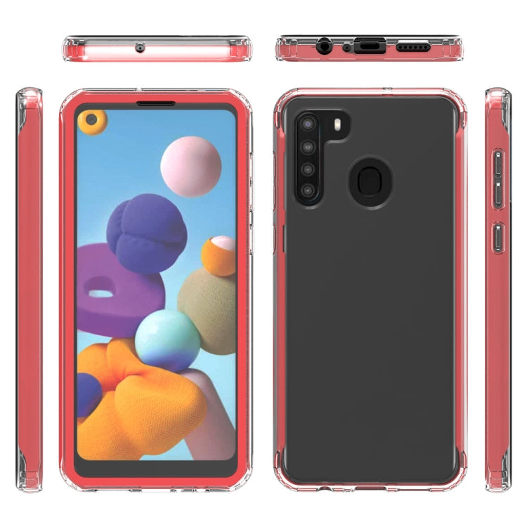 For Samsung Galaxy A21 Shockproof TPU Frame + Clear PC Back Case + Front PET Screen Protector