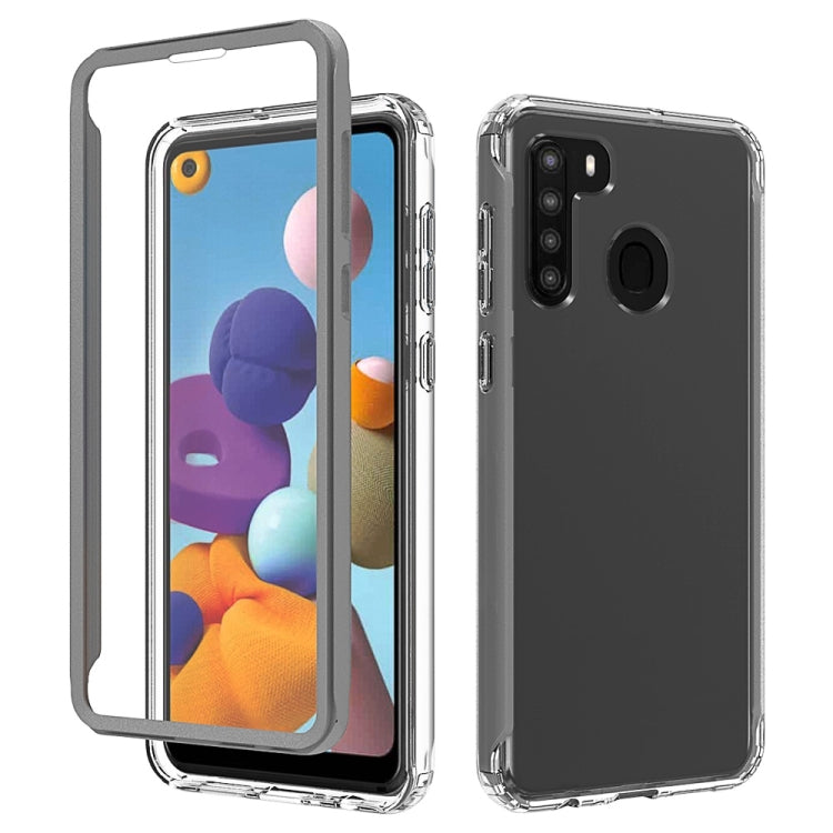 For Samsung Galaxy A21 Shockproof TPU Frame + Clear PC Back Case + Front PET Screen Protector