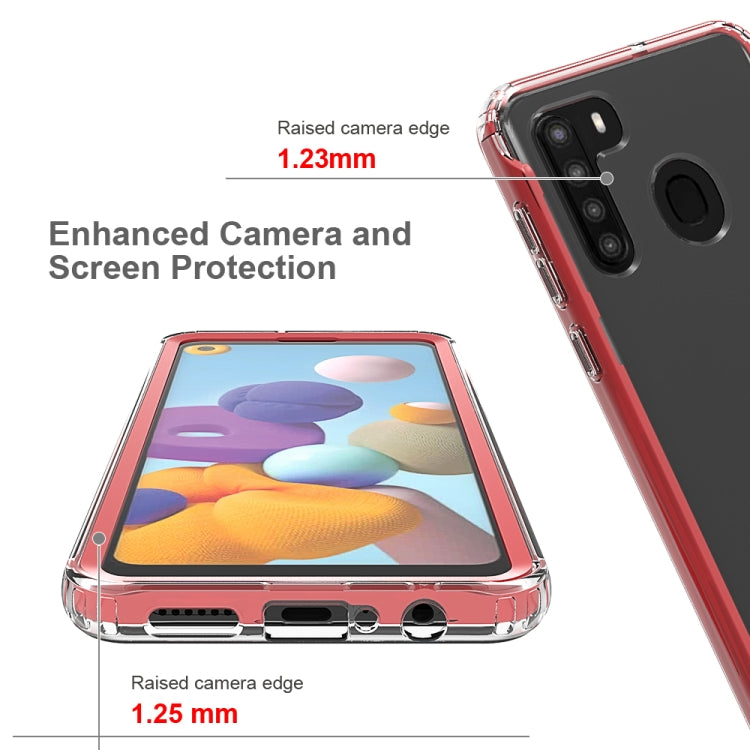 For Samsung Galaxy A21 Shockproof TPU Frame + Clear PC Back Case + Front PET Screen Protector