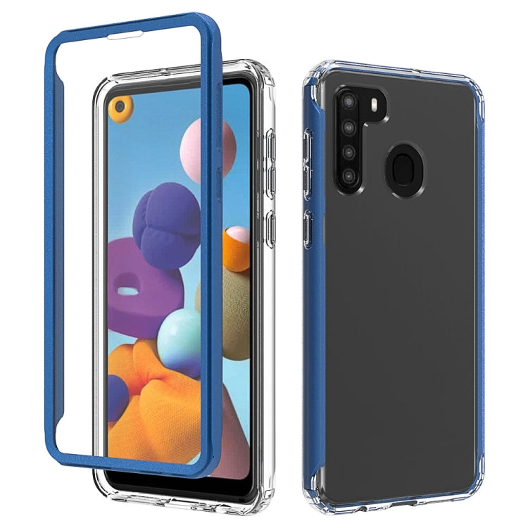 For Samsung Galaxy A21 Shockproof TPU Frame + Clear PC Back Case + Front PET Screen Protector