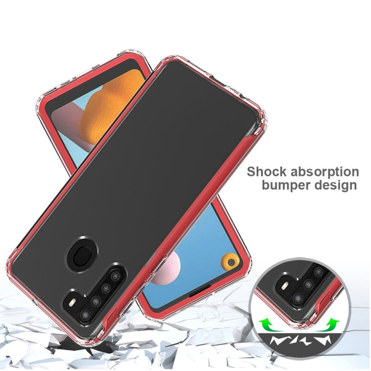 For Samsung Galaxy A21 Shockproof TPU Frame + Clear PC Back Case + Front PET Screen Protector
