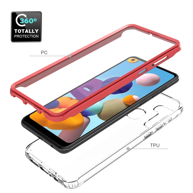 For Samsung Galaxy A21 Shockproof TPU Frame + Clear PC Back Case + Front PET Screen Protector