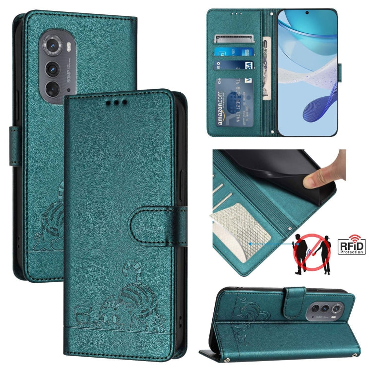 For Motorola Edge 5G UW 2022 Cat Rat Embossed Pattern RFID Leather Phone Case with Lanyard