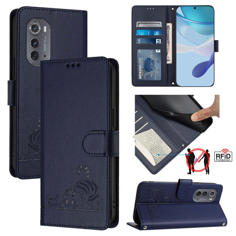 For Motorola Edge 5G UW 2022 Cat Rat Embossed Pattern RFID Leather Phone Case with Lanyard
