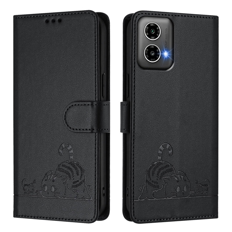 For Motorola Moto G34 5G / G45 5G Cat Rat Embossed Pattern RFID Leather Phone Case with Lanyard