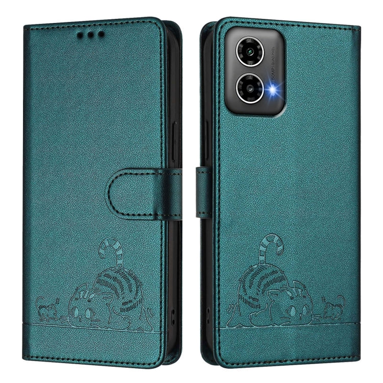 For Motorola Moto G34 5G / G45 5G Cat Rat Embossed Pattern RFID Leather Phone Case with Lanyard