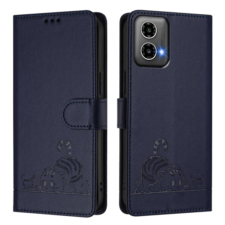 For Motorola Moto G34 5G / G45 5G Cat Rat Embossed Pattern RFID Leather Phone Case with Lanyard
