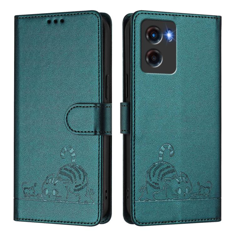For Motorola Moto G05 Cat Rat Embossed Pattern RFID Leather Phone Case with Lanyard