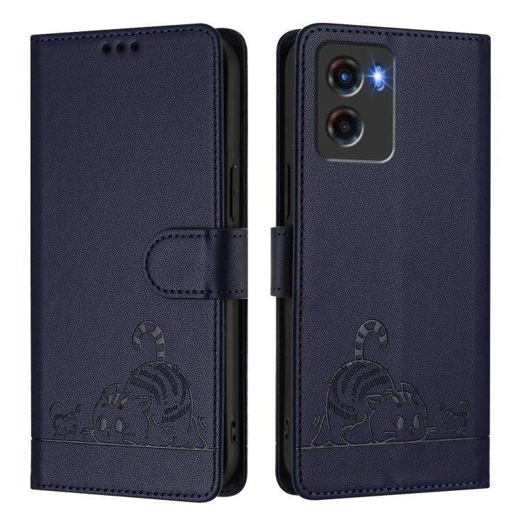 For Motorola Moto G05 Cat Rat Embossed Pattern RFID Leather Phone Case with Lanyard
