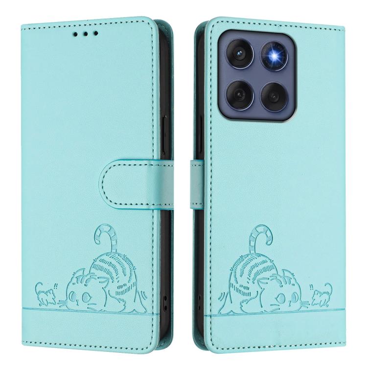 For Motorola Edge 60 Fusion Cat Rat Embossed Pattern RFID Leather Phone Case with Lanyard