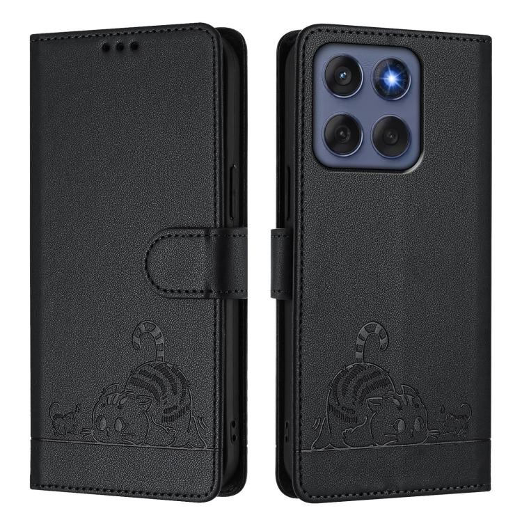 For Motorola Edge 60 Fusion Cat Rat Embossed Pattern RFID Leather Phone Case with Lanyard