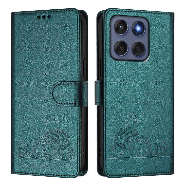 For Motorola Edge 60 Fusion Cat Rat Embossed Pattern RFID Leather Phone Case with Lanyard