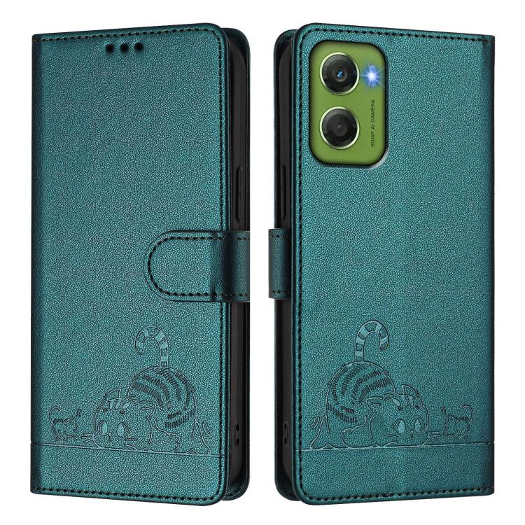For Motorola Moto G06 4G Cat Rat Embossed Pattern RFID Leather Phone Case with Lanyard