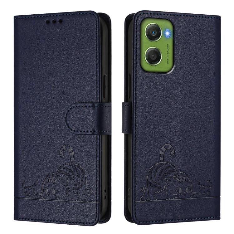 For Motorola Moto G06 4G Cat Rat Embossed Pattern RFID Leather Phone Case with Lanyard