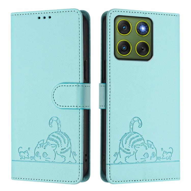 For Motorola Edge 70 5G Cat Rat Embossed Pattern RFID Leather Phone Case with Lanyard