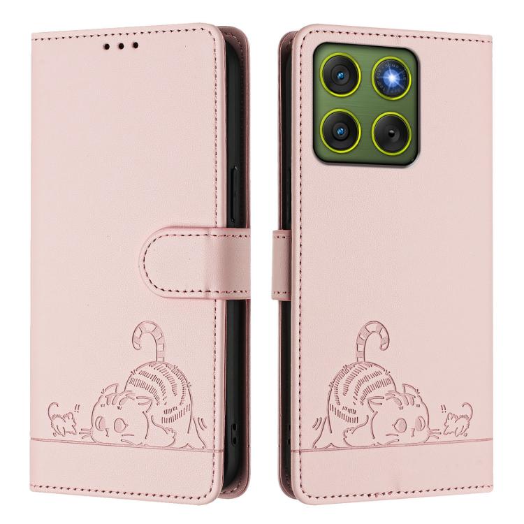For Motorola Edge 70 5G Cat Rat Embossed Pattern RFID Leather Phone Case with Lanyard