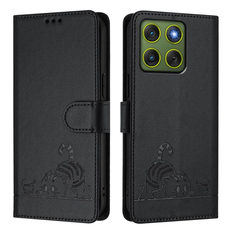 For Motorola Edge 70 5G Cat Rat Embossed Pattern RFID Leather Phone Case with Lanyard