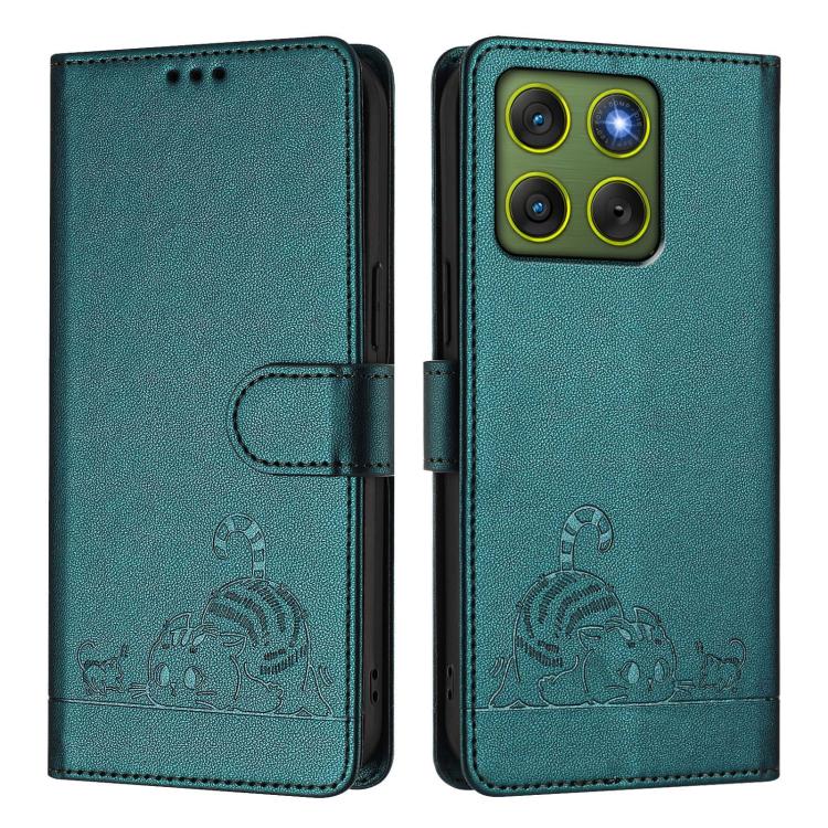 For Motorola Edge 70 5G Cat Rat Embossed Pattern RFID Leather Phone Case with Lanyard