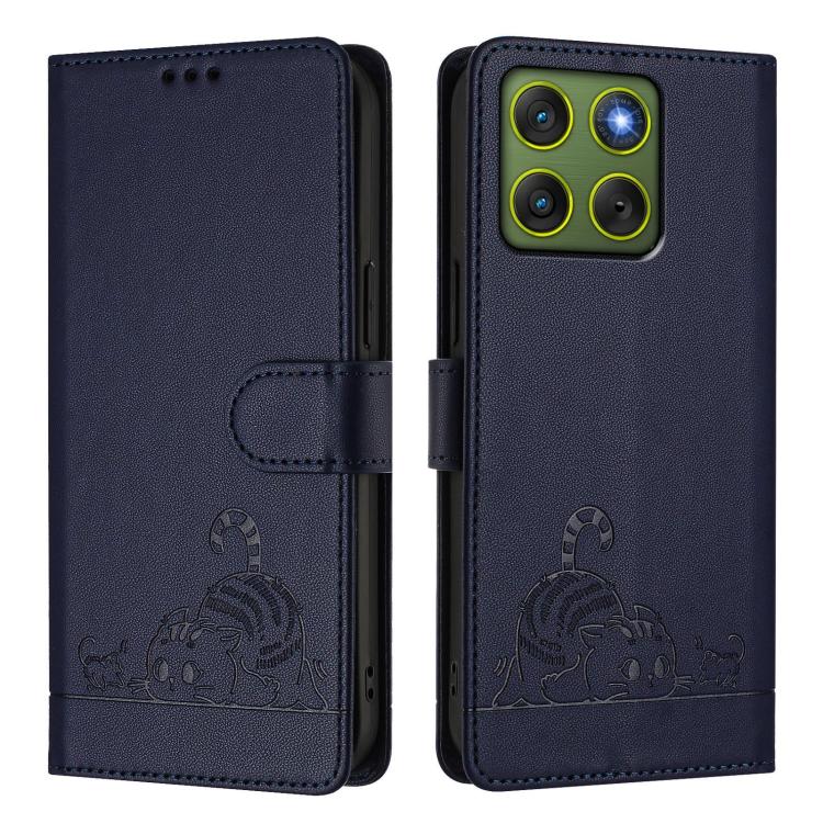 For Motorola Edge 70 5G Cat Rat Embossed Pattern RFID Leather Phone Case with Lanyard
