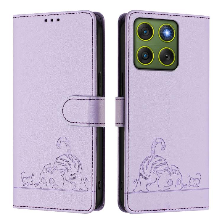 For Motorola Edge 70 5G Cat Rat Embossed Pattern RFID Leather Phone Case with Lanyard