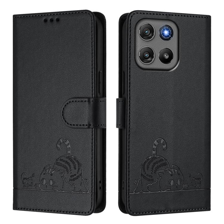 For Motorola Moto G67 Power 5G Global Cat Rat Embossed Pattern RFID Leather Phone Case with Lanyard