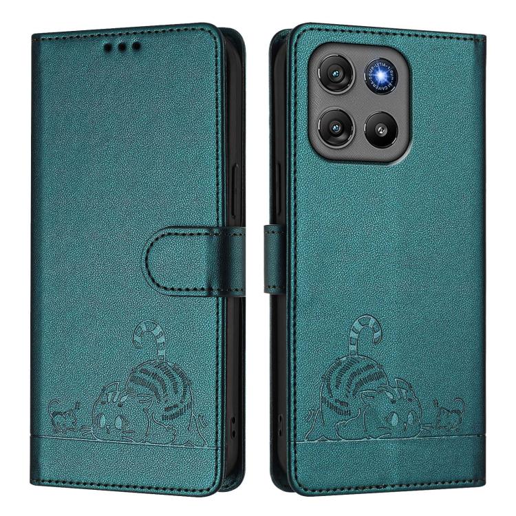 For Motorola Moto G67 Power 5G Global Cat Rat Embossed Pattern RFID Leather Phone Case with Lanyard