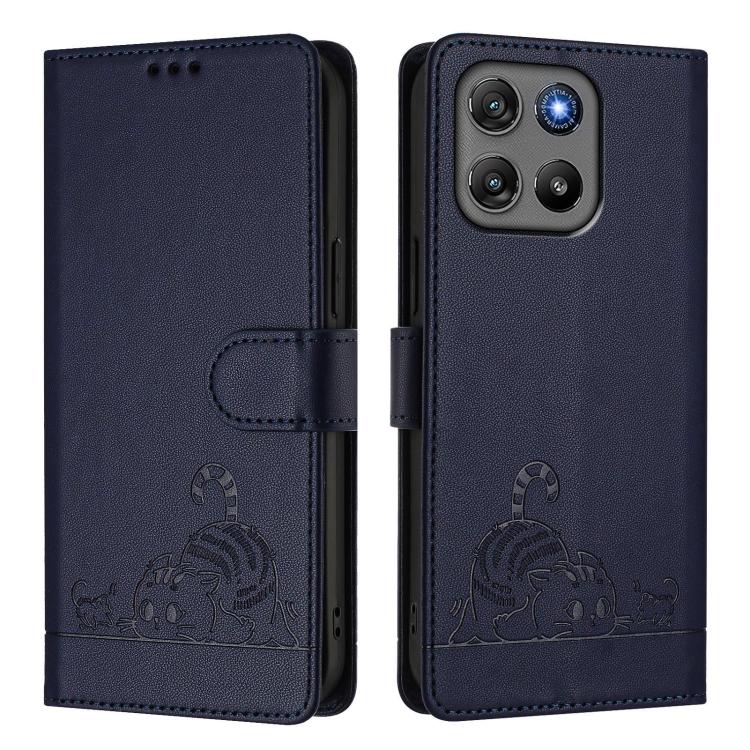 For Motorola Moto G67 Power 5G Global Cat Rat Embossed Pattern RFID Leather Phone Case with Lanyard