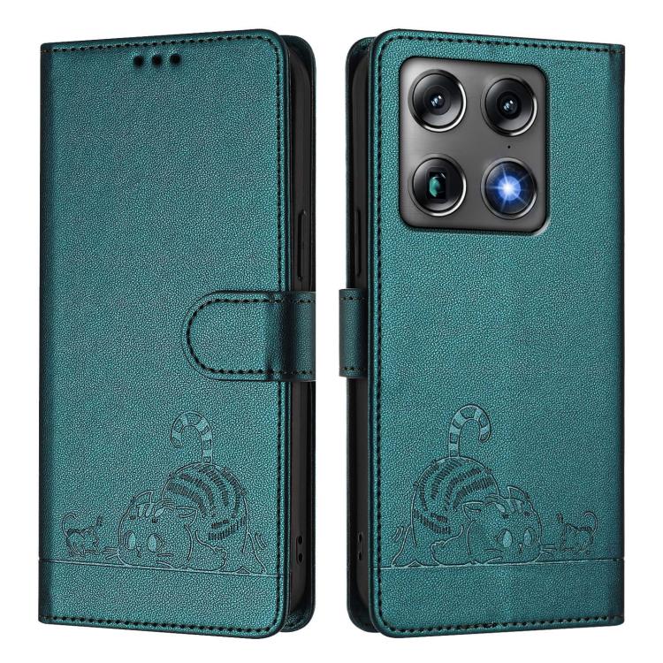 For Motorola Signature 5G Cat Rat Embossed Pattern RFID Leather Phone Case with Lanyard