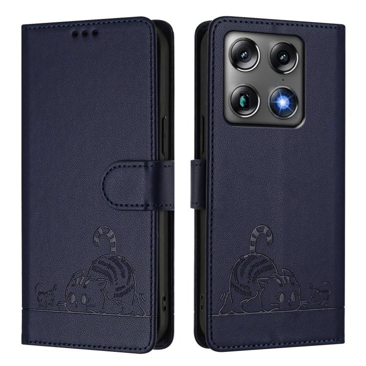 For Motorola Signature 5G Cat Rat Embossed Pattern RFID Leather Phone Case with Lanyard