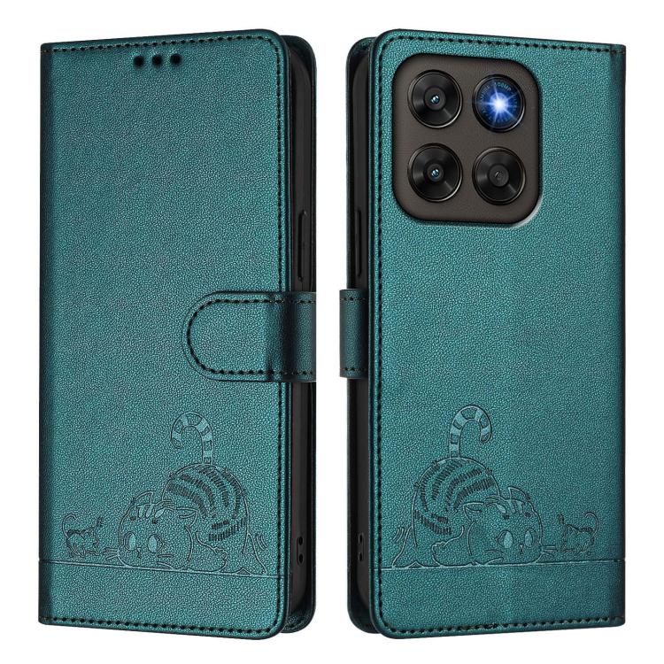 For Motorola Moto G87 / G67 / G77 5G Cat Rat Embossed Pattern RFID Leather Phone Case with Lanyard