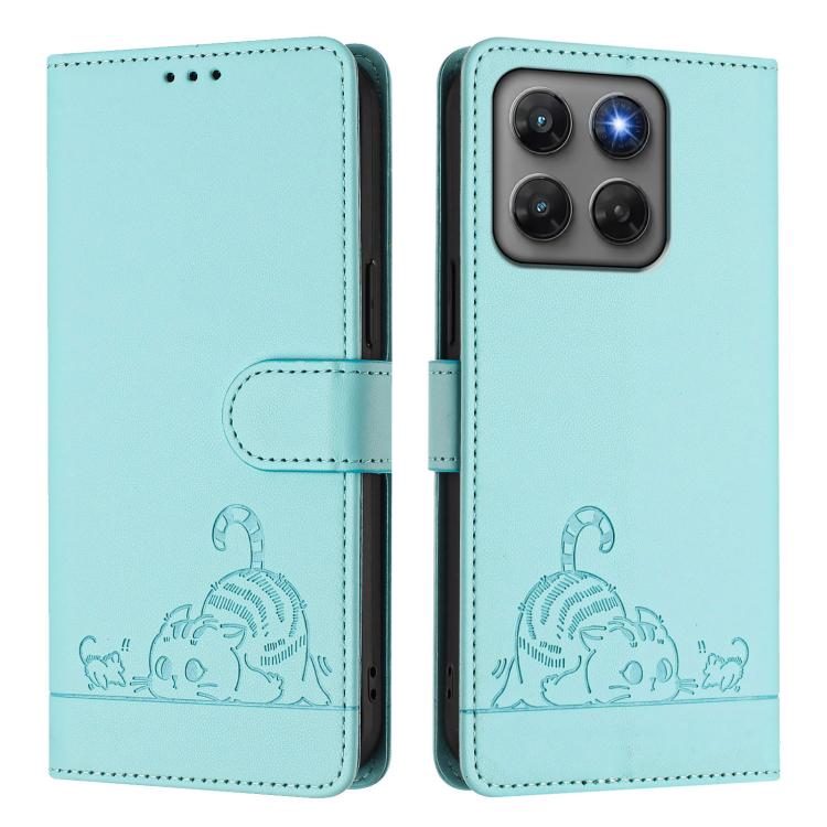 For Motorola Moto G37 / G37 Power / G47 5G Cat Rat Embossed Pattern RFID Leather Phone Case with Lanyard
