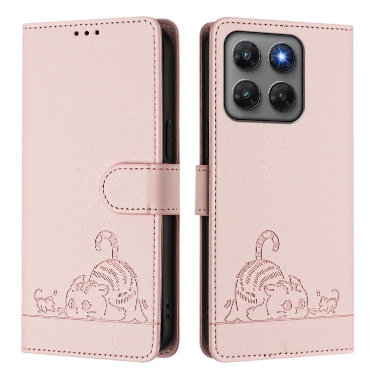 For Motorola Moto G37 / G37 Power / G47 5G Cat Rat Embossed Pattern RFID Leather Phone Case with Lanyard
