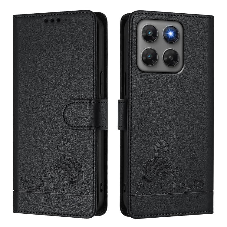 For Motorola Moto G37 / G37 Power / G47 5G Cat Rat Embossed Pattern RFID Leather Phone Case with Lanyard